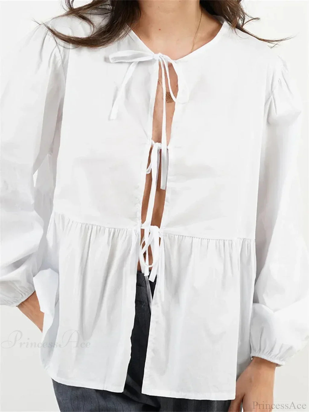Plaid Stripe Front Tie-up Long Sleeve Blouse image 6