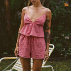 Plaid V Neck Backless Tie-Up Camis Elastic Waist Shorts Two Pieces Set image 5