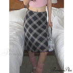Plaid Vintage Ruffle Mid Skirt Aesthetics Tulle Skirt image 1