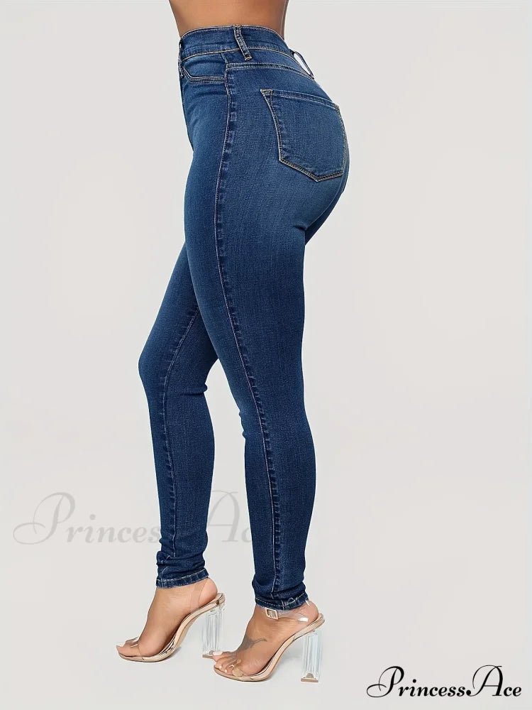Plain High Waist Skinny High Rise Slim Fit Slash Pockets Casual Denim Jean image 2