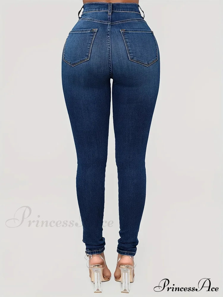 Plain High Waist Skinny High Rise Slim Fit Slash Pockets Casual Denim Jean image 4