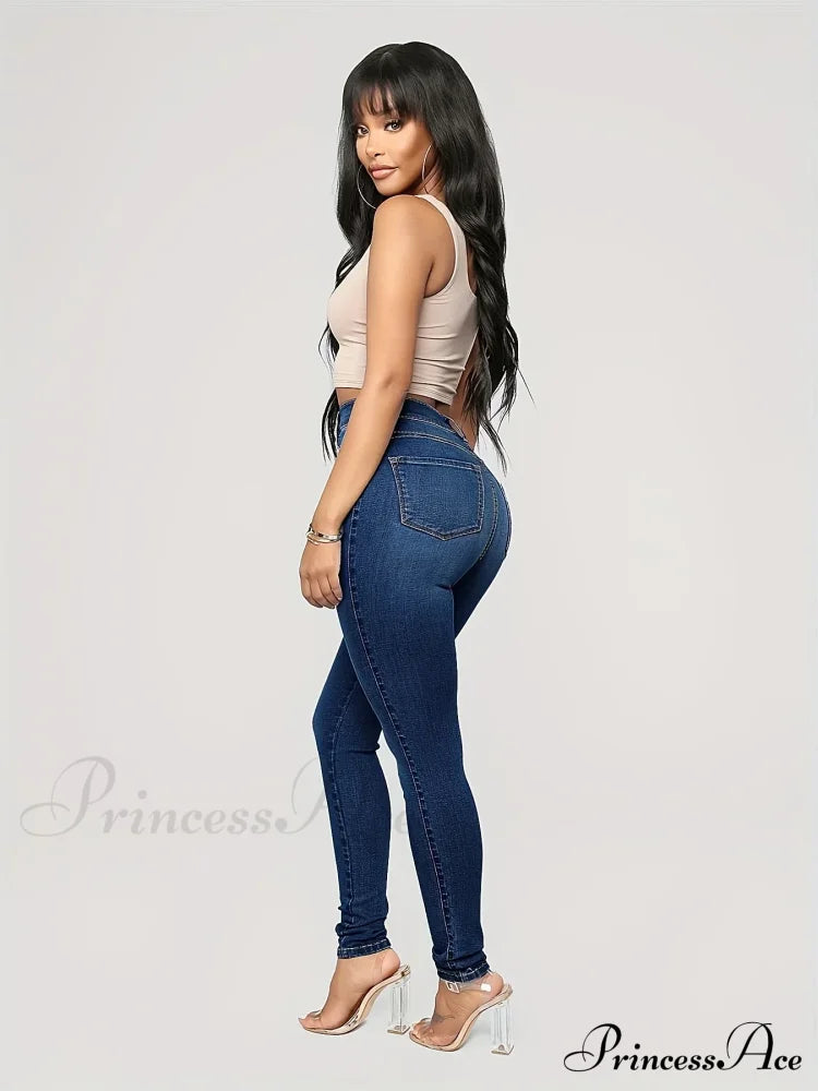 Plain High Waist Skinny High Rise Slim Fit Slash Pockets Casual Denim Jean image 3