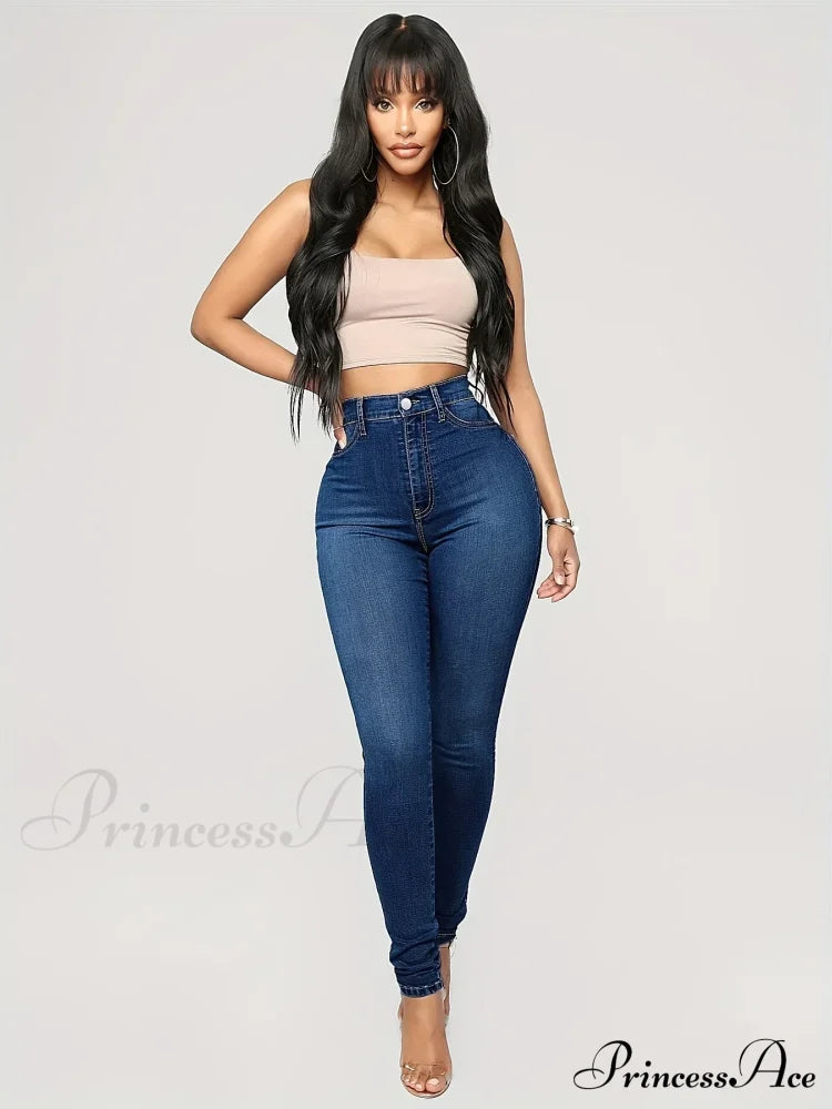 Plain High Waist Skinny High Rise Slim Fit Slash Pockets Casual Denim Jean image 1