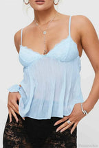 Pleated Bowknot Lace See-through Crop Top image 1