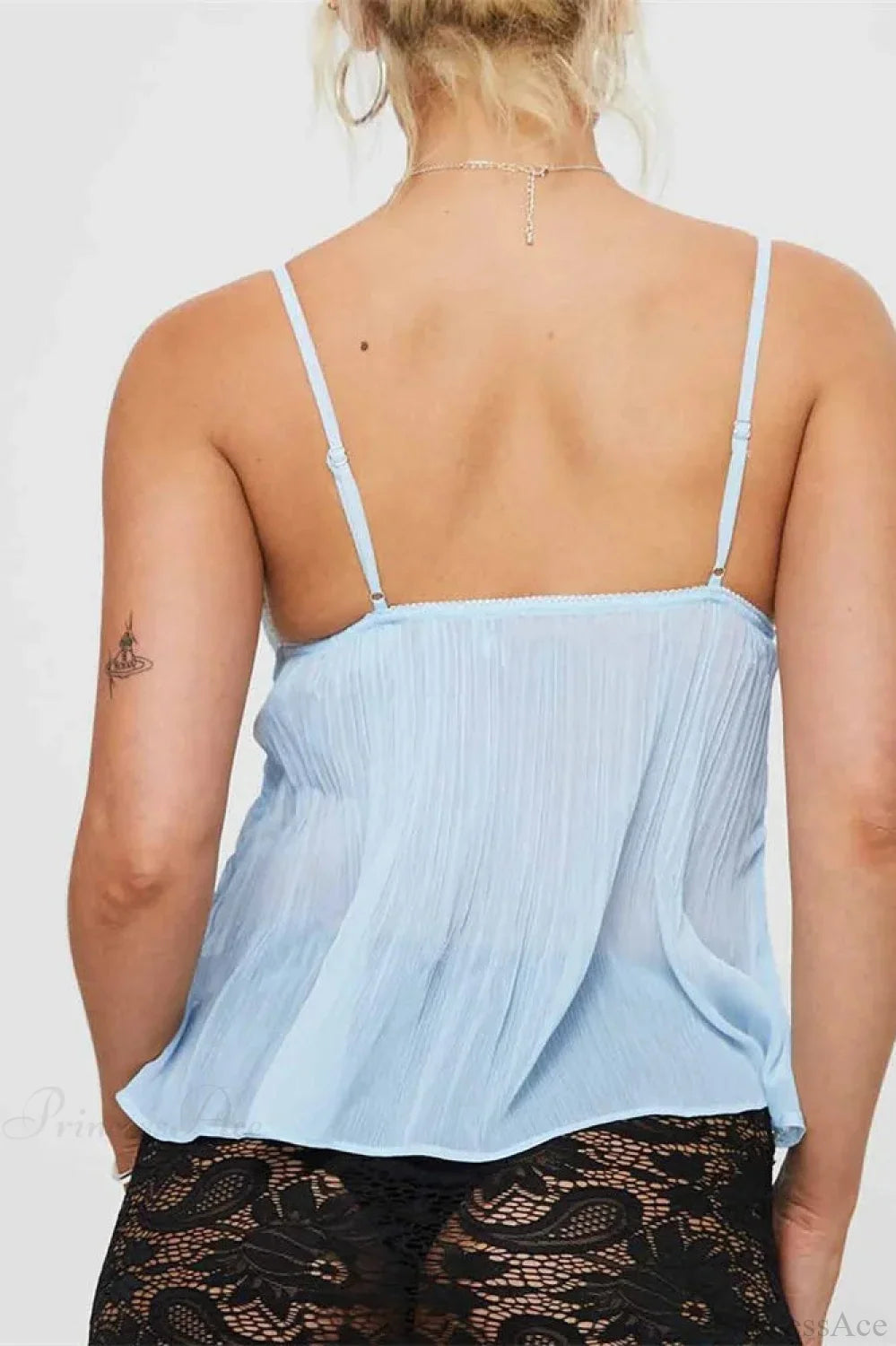 Pleated Bowknot Lace See-through Crop Top image 2