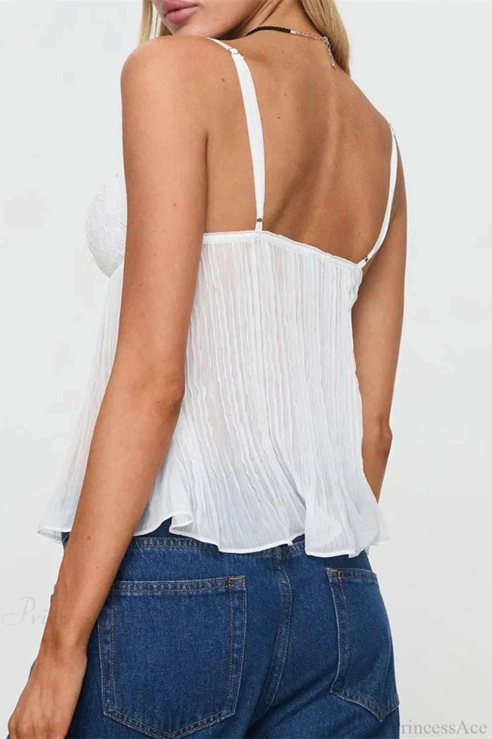 Pleated Bowknot Lace See-through Crop Top image 6