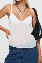 Pleated Bowknot Lace See-through Crop Top image 5