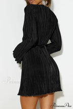 Pleated Flares Sleeve Mini Dress with Tie-up image 8