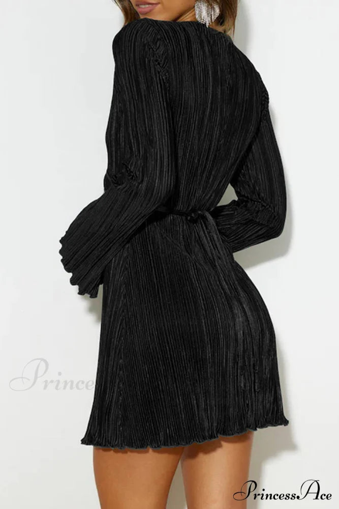 Pleated Flares Sleeve Mini Dress with Tie-up image 8
