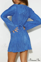 Pleated Flares Sleeve Mini Dress with Tie-up image 16