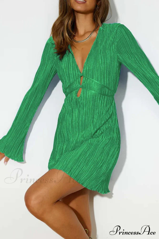 Pleated Flares Sleeve Mini Dress with Tie-up image 11