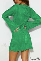 Pleated Flares Sleeve Mini Dress with Tie-up image 12
