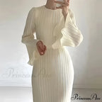 Pleated Ruffle Crew Neck Long Sleeve Casual Dress image 3