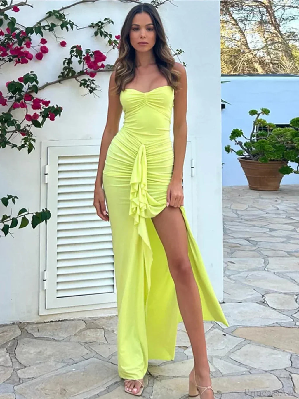 Pleated Strapless Maxi Vacation Dress image 1
