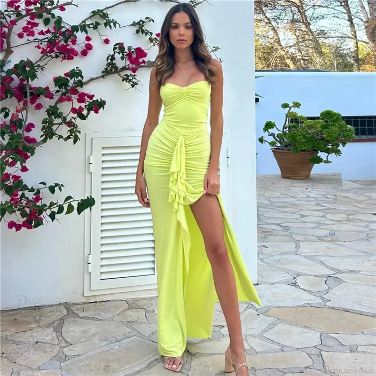 Pleated Strapless Maxi Vacation Dress image 5