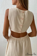 Pleated Tank Dress with Single-breasted Closure and Bare Waist image 3