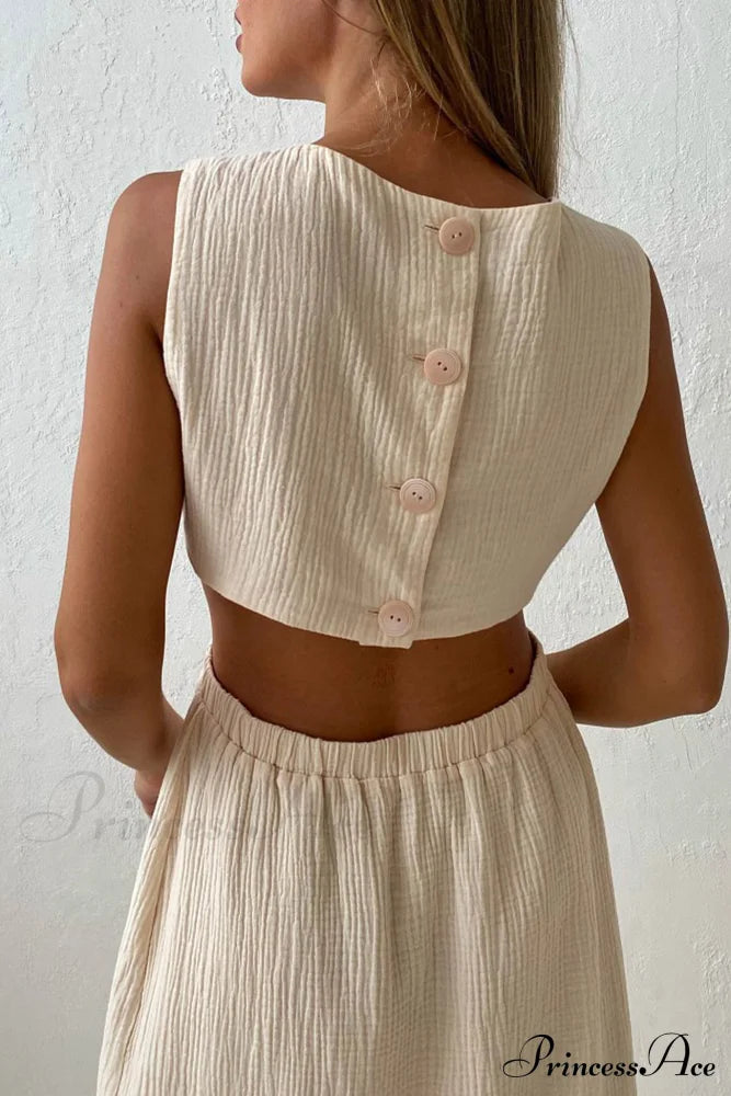 Pleated Tank Dress with Single-breasted Closure and Bare Waist image 3