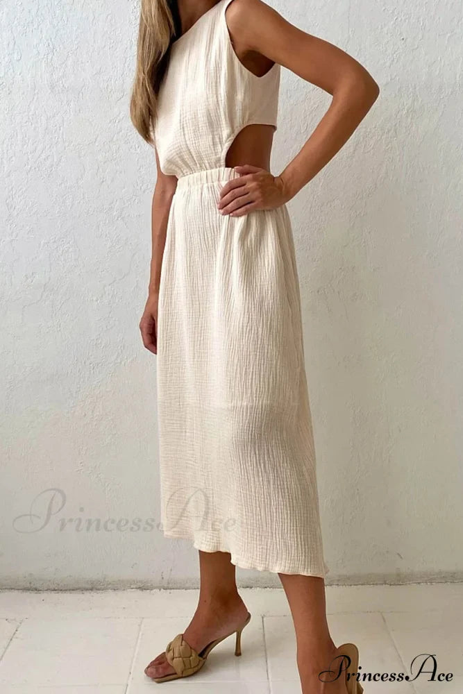 Pleated Tank Dress with Single-breasted Closure and Bare Waist image 2