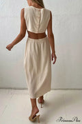 Pleated Tank Dress with Single-breasted Closure and Bare Waist image 1