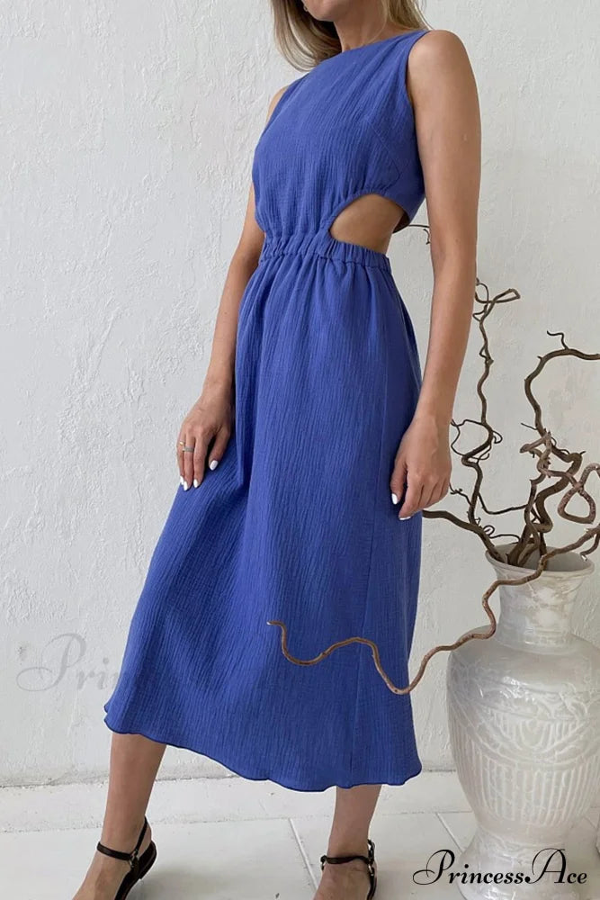 Pleated Tank Dress with Single-breasted Closure and Bare Waist image 8