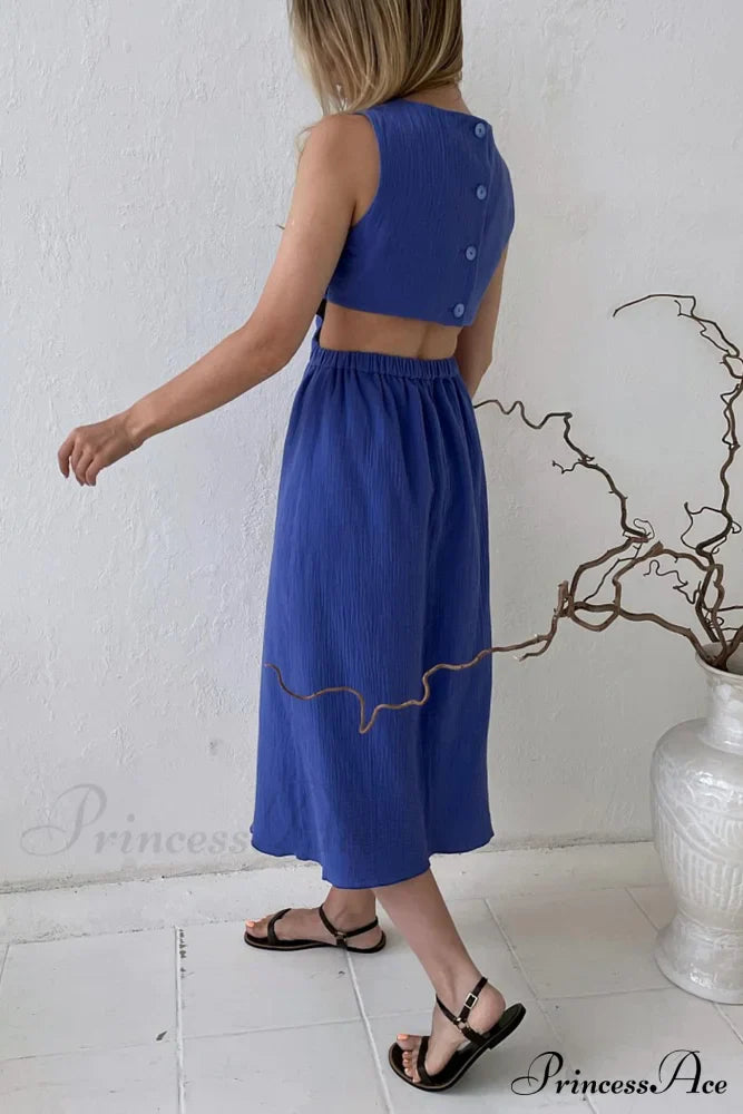 Pleated Tank Dress with Single-breasted Closure and Bare Waist image 7