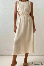 Pleated Tank Dress with Single-breasted Closure and Bare Waist image 5
