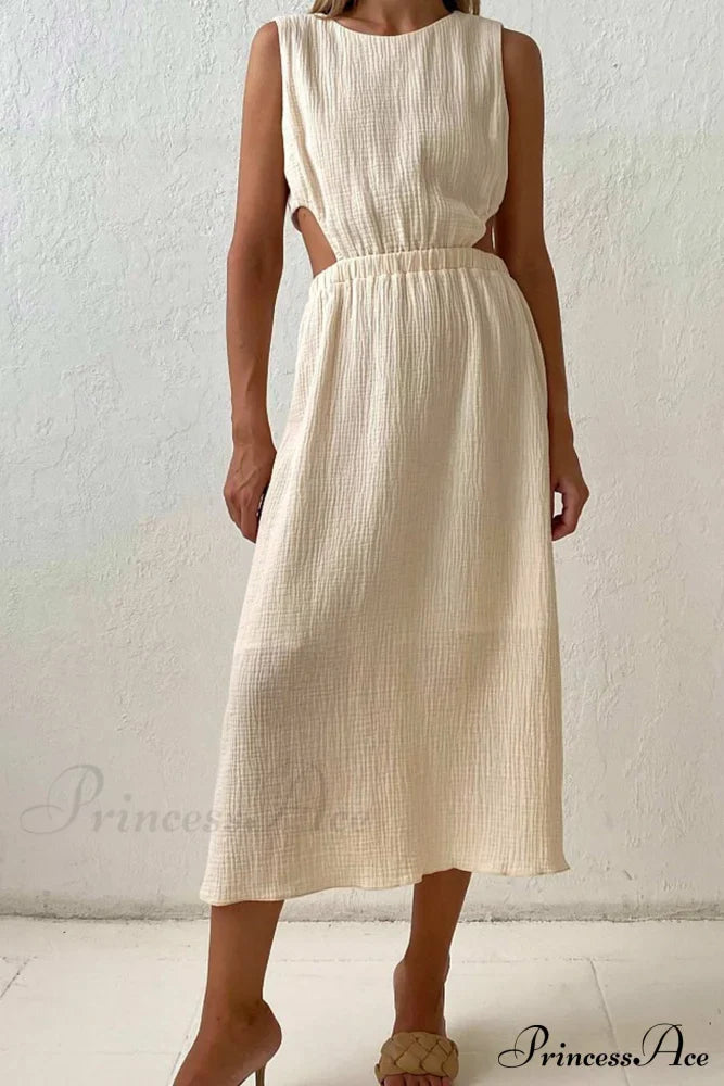 Pleated Tank Dress with Single-breasted Closure and Bare Waist image 5