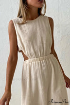 Pleated Tank Dress with Single-breasted Closure and Bare Waist image 4