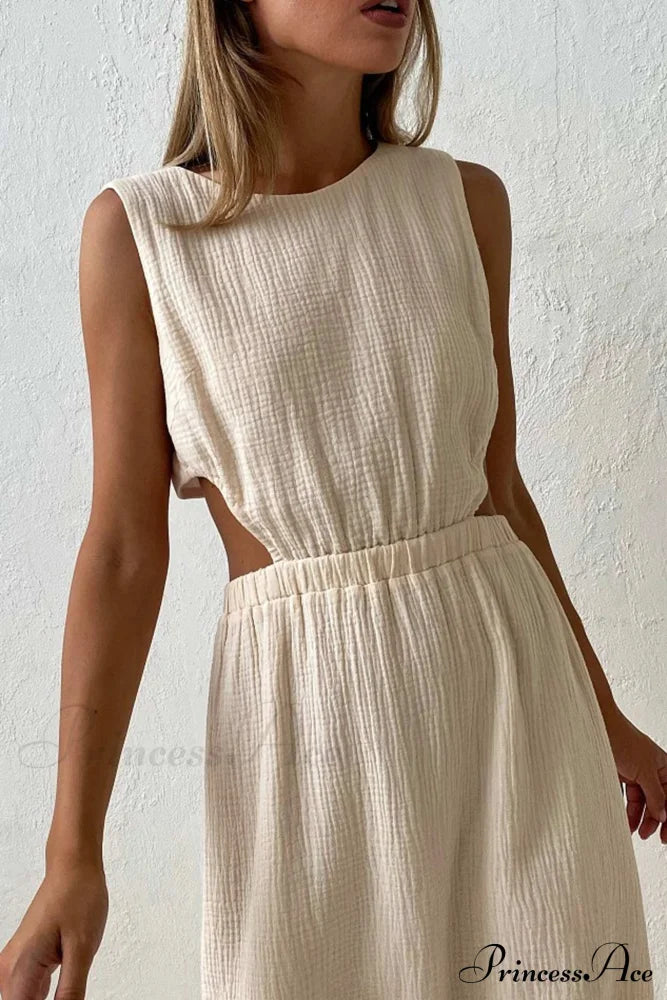 Pleated Tank Dress with Single-breasted Closure and Bare Waist image 4