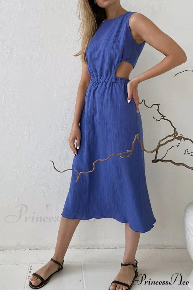 Pleated Tank Dress with Single-breasted Closure and Bare Waist image 10