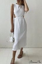 Pleated Tank Dress with Single-breasted Closure and Bare Waist image 13