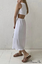 Pleated Tank Dress with Single-breasted Closure and Bare Waist image 12