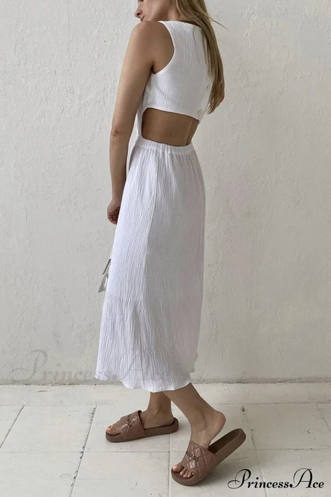 Pleated Tank Dress with Single-breasted Closure and Bare Waist image 12