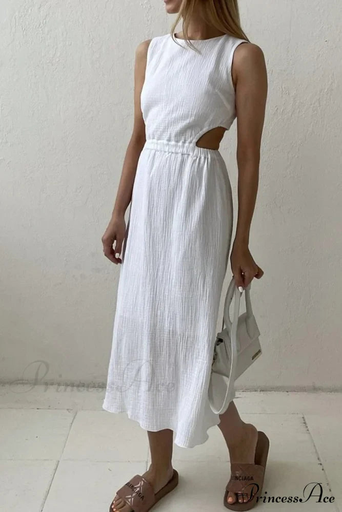 Pleated Tank Dress with Single-breasted Closure and Bare Waist image 11