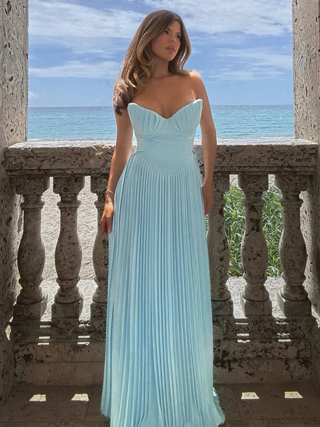 Pleated Waist Wrap A-line Maxi Vacation Dress image 2