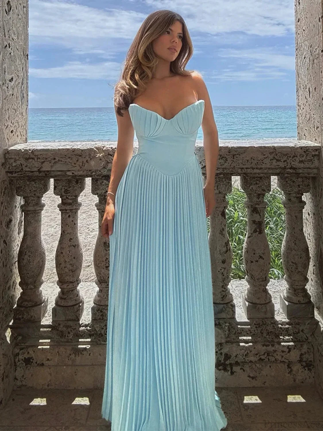 Pleated Waist Wrap A-line Maxi Vacation Dress image 2
