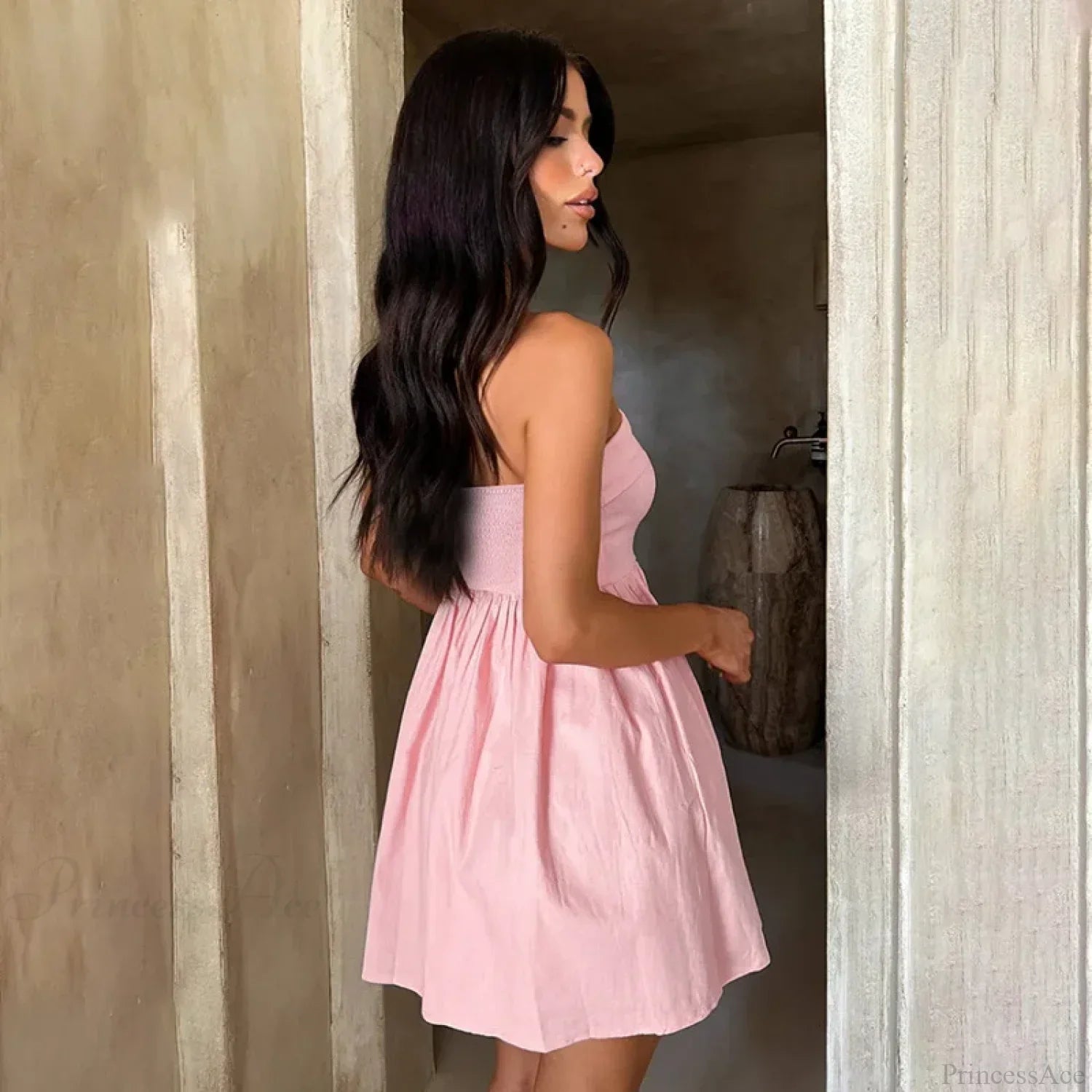 Pleated Waist Wrap A-line Vacation Dress image 2