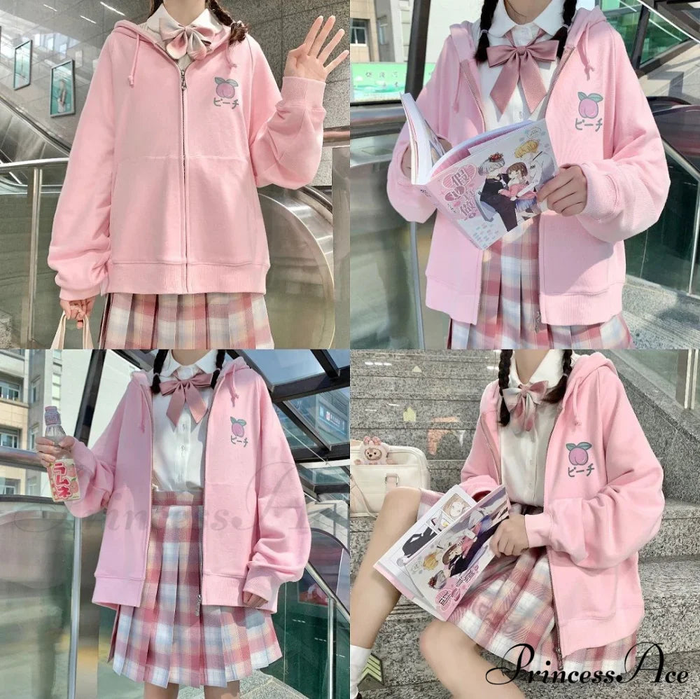 Plus Hoodie Design Women Fruit Sweatshirt Harajuku Loose Thin Zipper Sweet Pink Pocket Cute Size Spring Clothes image 7