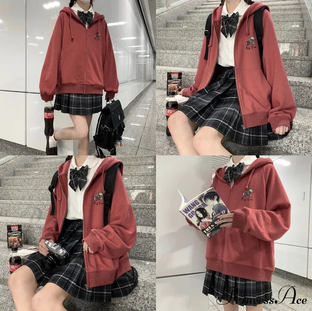 Plus Hoodie Design Women Fruit Sweatshirt Harajuku Loose Thin Zipper Sweet Pink Pocket Cute Size Spring Clothes image 8