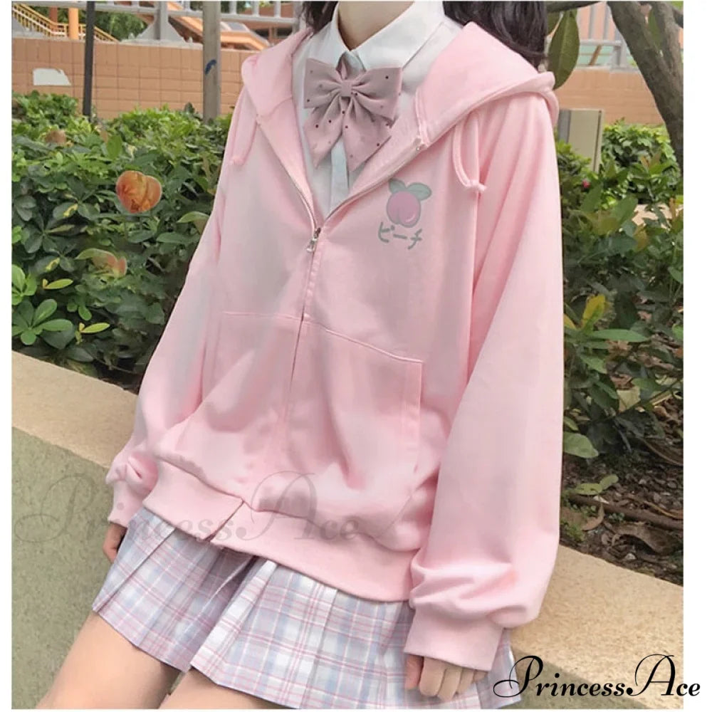 Plus Hoodie Design Women Fruit Sweatshirt Harajuku Loose Thin Zipper Sweet Pink Pocket Cute Size Spring Clothes image 5