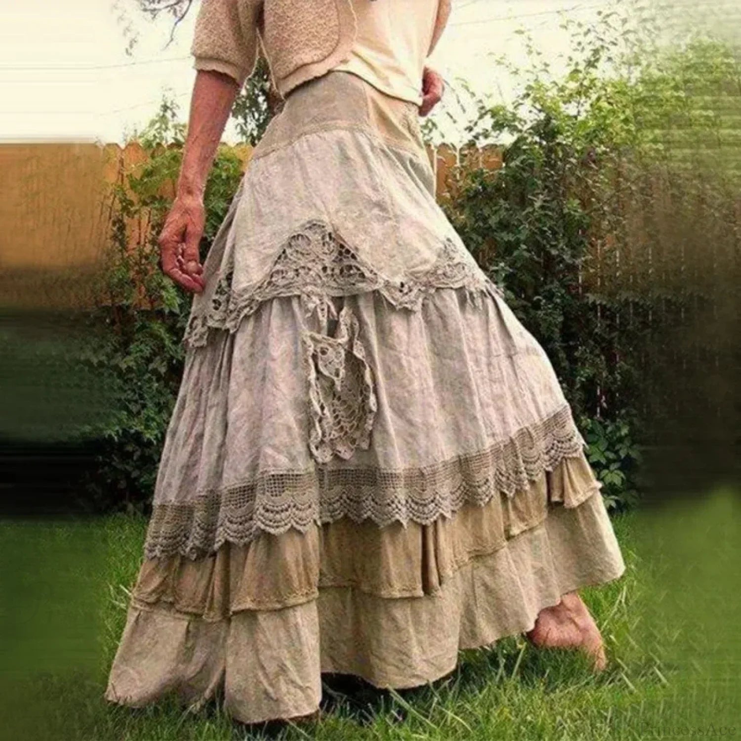 Plus Size Women's Summer Vintage Ruffles Oversized Lace Maxi Skirts image 1