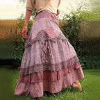Plus Size Women's Summer Vintage Ruffles Oversized Lace Maxi Skirts image 2