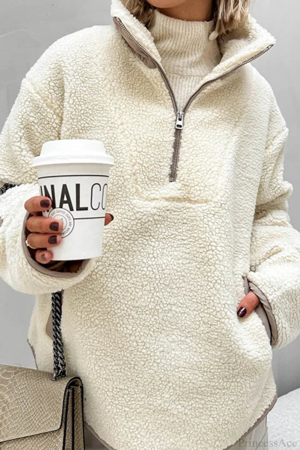 Plush Fleece Stand Collar Loose Sweatshirt image 4