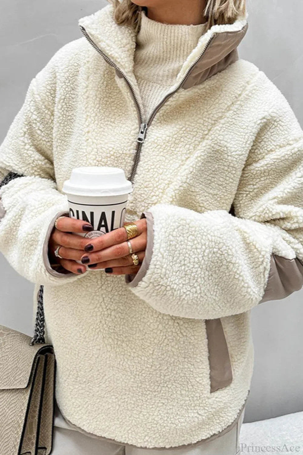 Plush Fleece Stand Collar Loose Sweatshirt image 5