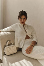 Plush Long Sleeve Single Breasted Open Front Two Piece Set image 4