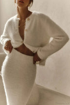 Plush Long Sleeve Single Breasted Open Front Two Piece Set image 3