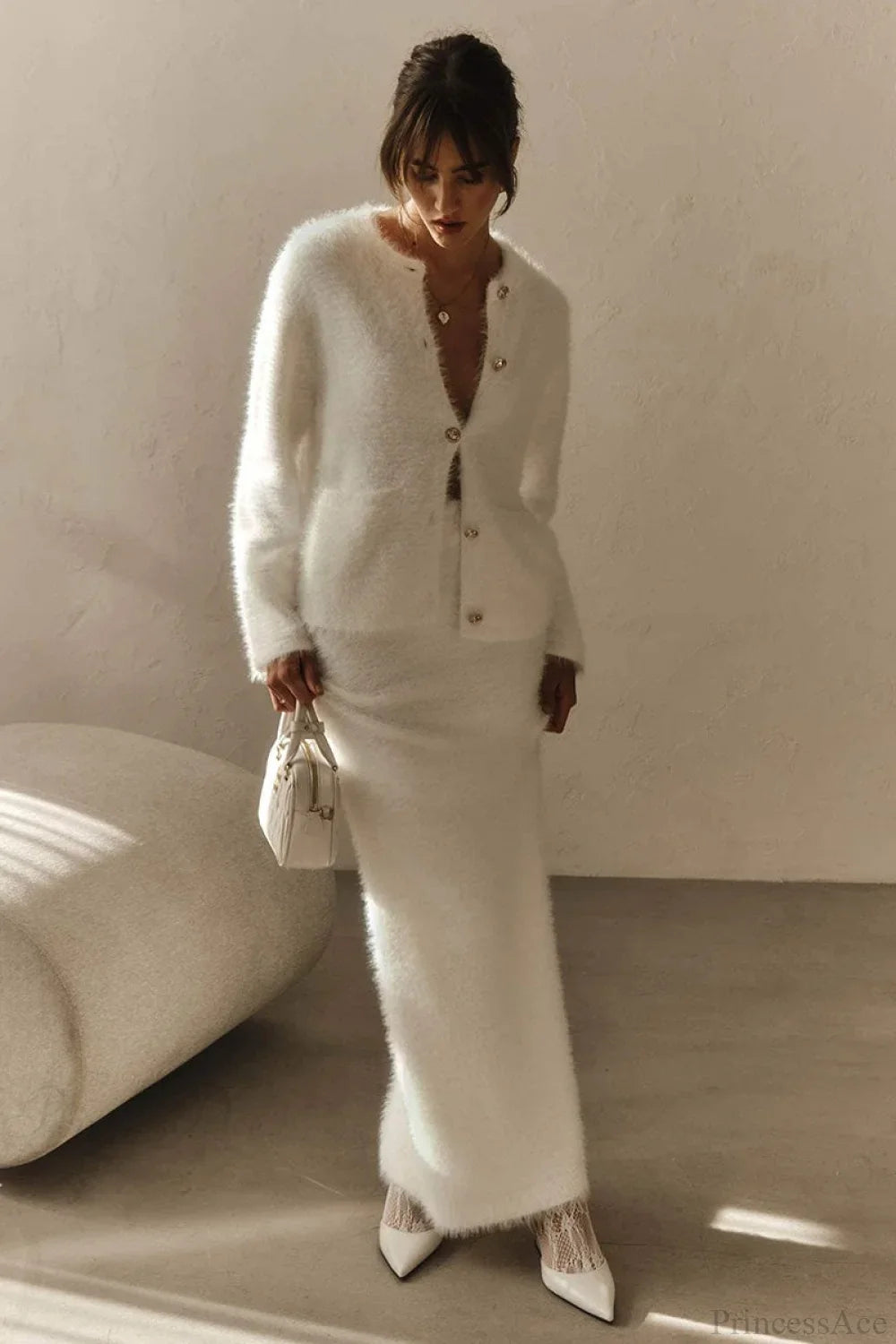 Plush Long Sleeve Single Breasted Open Front Two Piece Set image 5