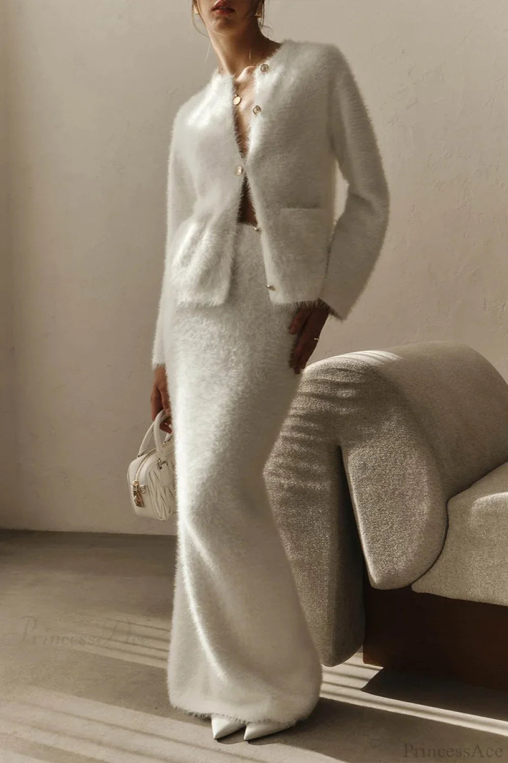 Plush Long Sleeve Single Breasted Open Front Two Piece Set image 1