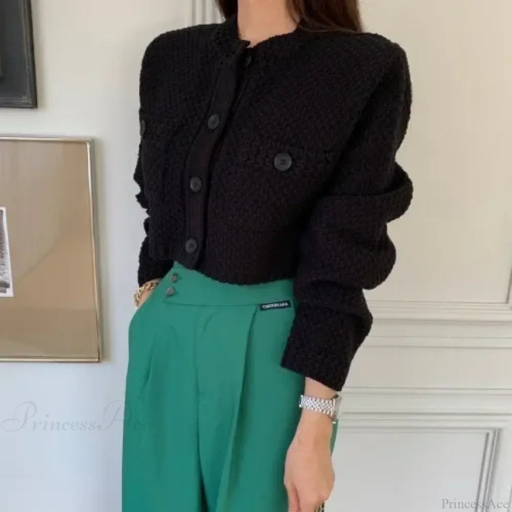 Pocket Cropped Solid O-Neck Knit Cardigan image 8