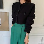 Pocket Cropped Solid O-Neck Knit Cardigan image 8